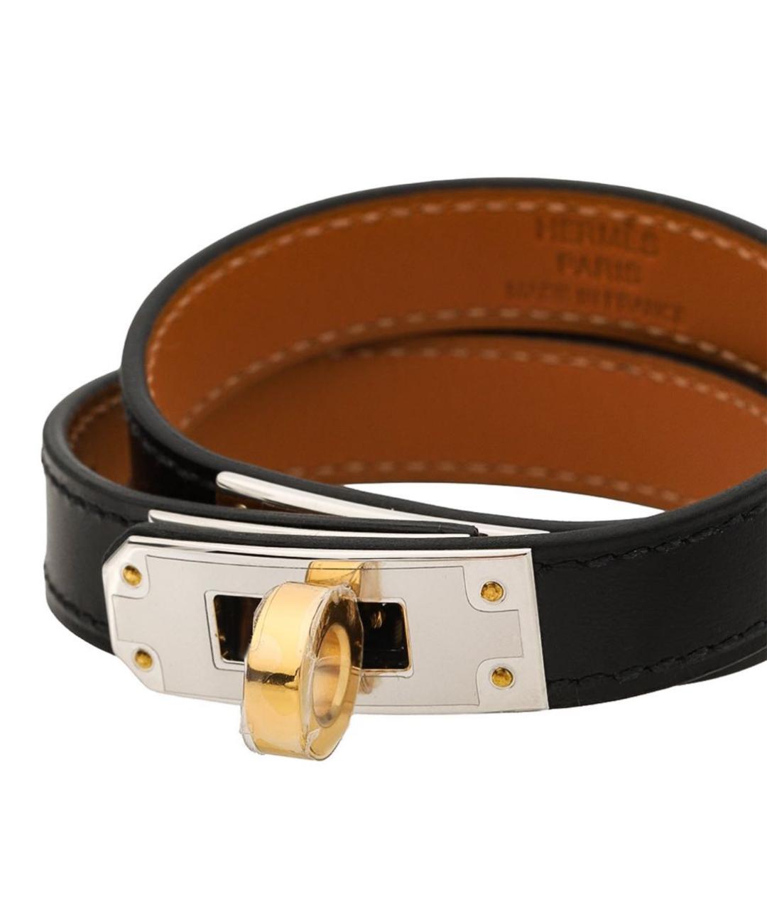 HERMES Черный кожаный браслет, фото 3