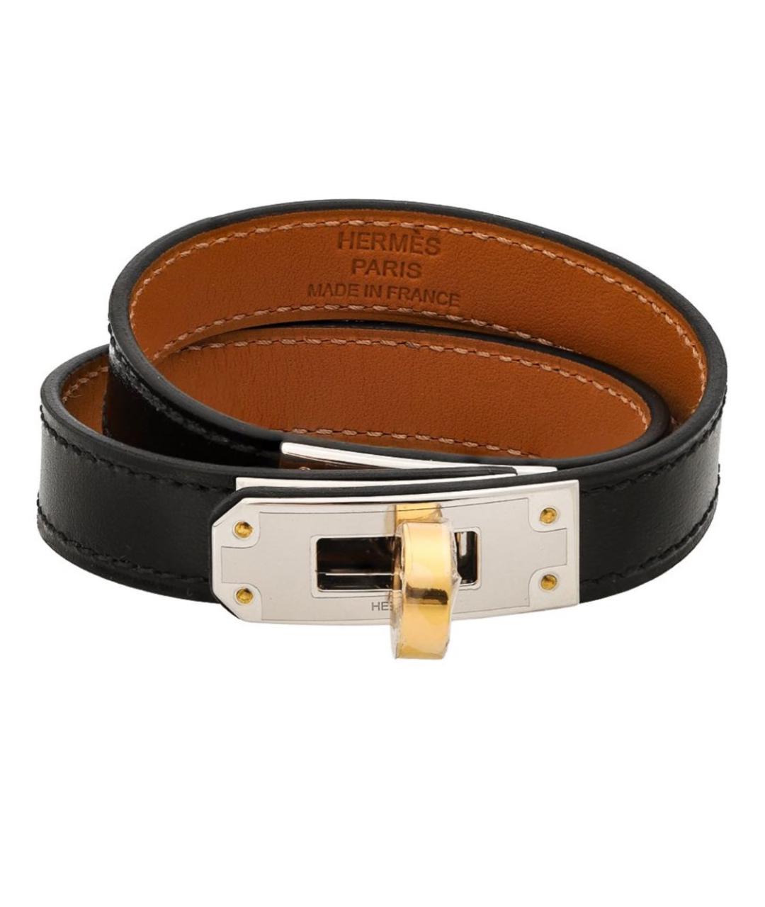 HERMES Черный кожаный браслет, фото 4