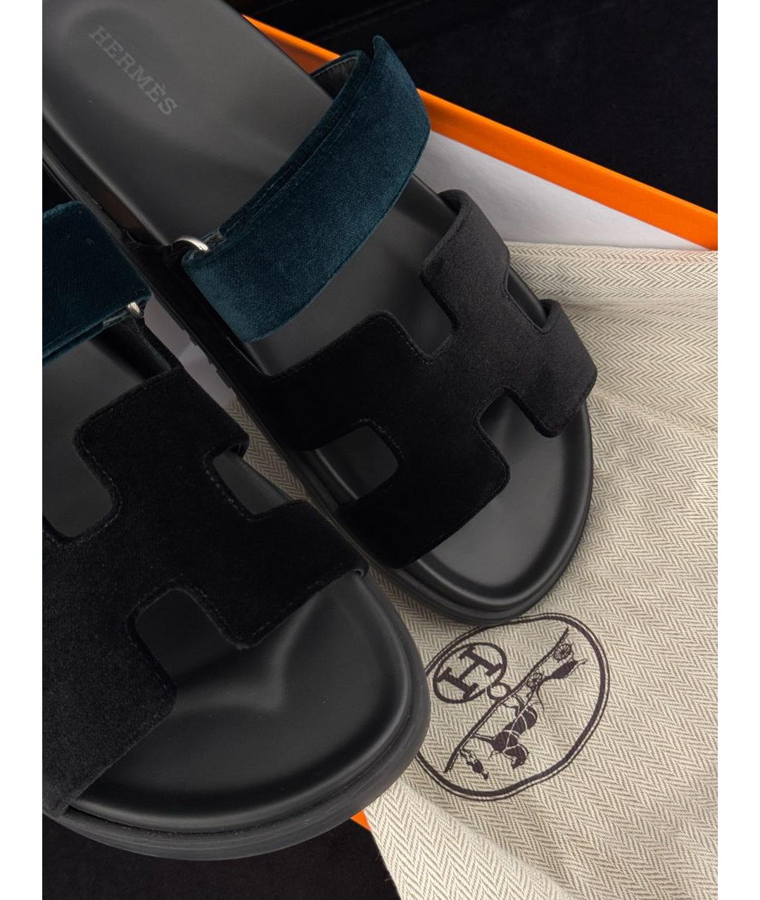 HERMES Мульти бархатные шлепанцы, фото 3