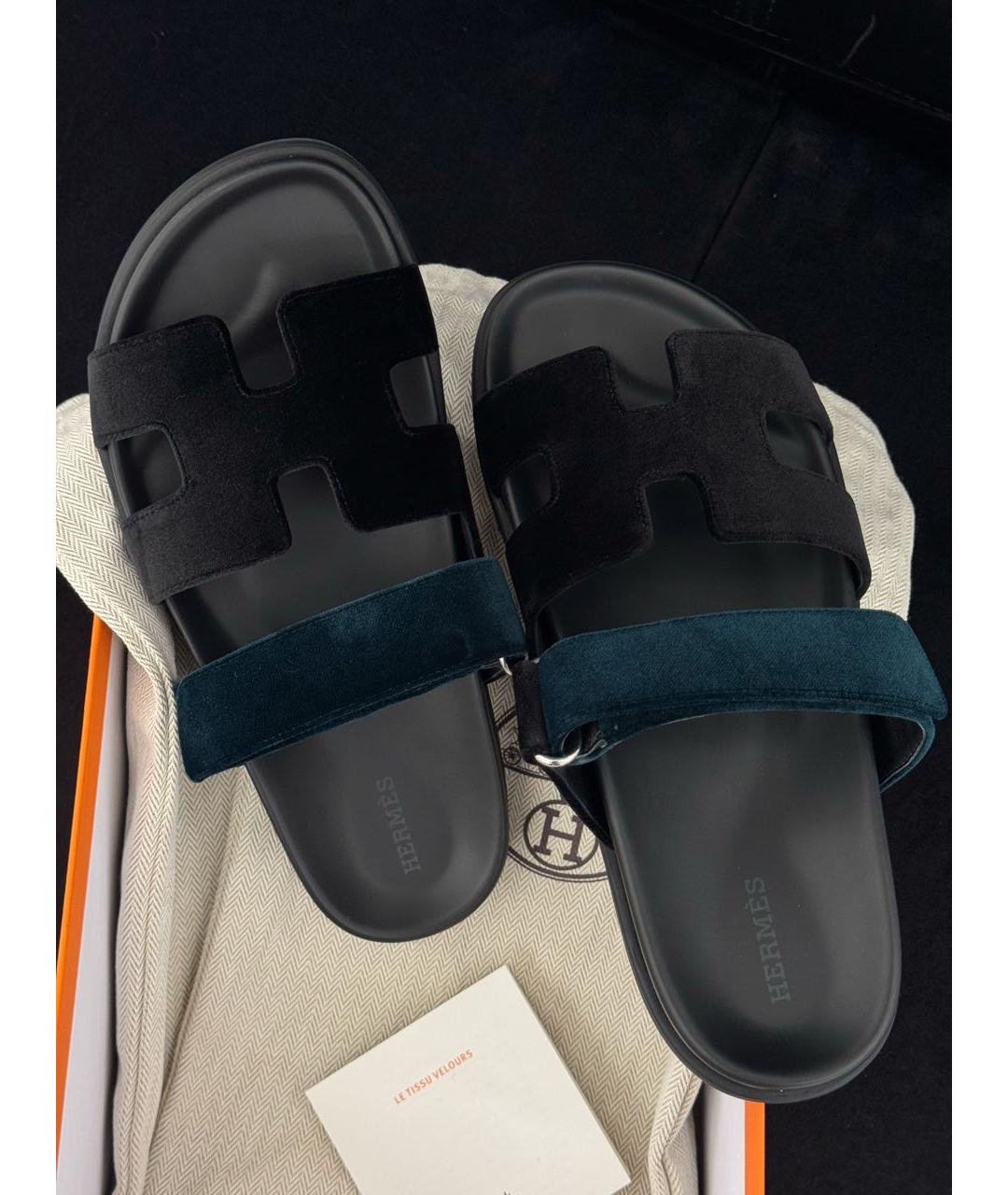 HERMES Мульти бархатные шлепанцы, фото 2