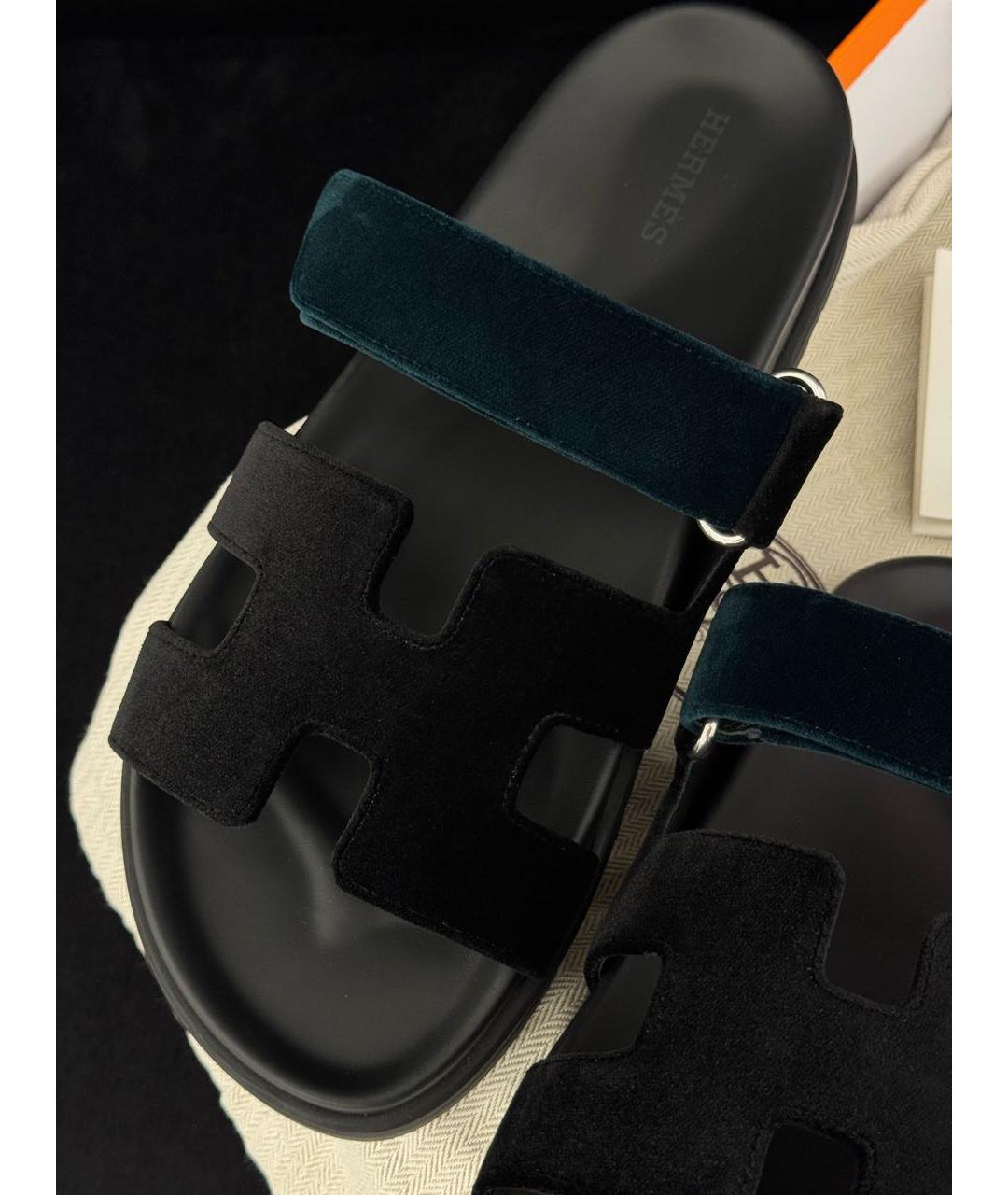 HERMES Мульти бархатные шлепанцы, фото 5