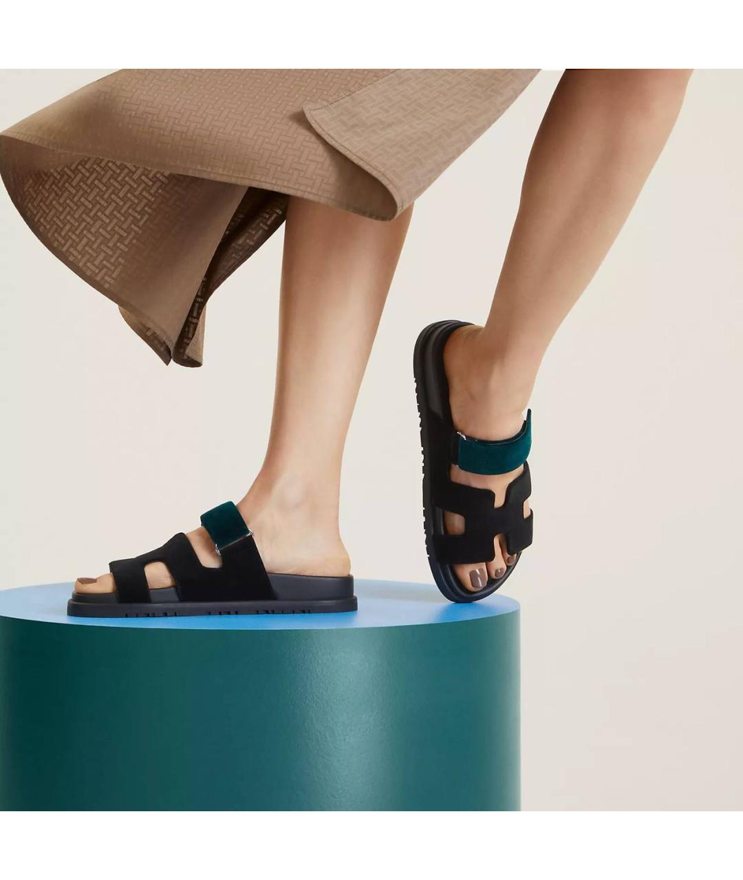 HERMES Мульти бархатные шлепанцы, фото 6