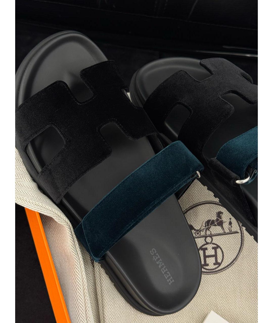 HERMES Мульти бархатные шлепанцы, фото 4