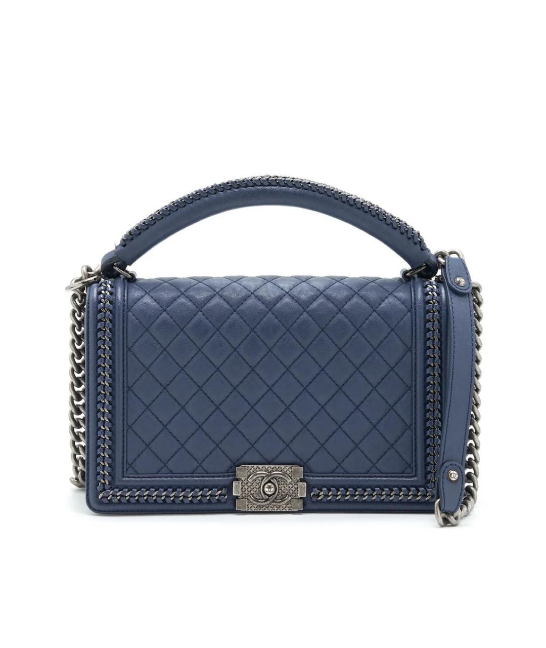 CHANEL Темно-синяя кожаная сумка через плечо, фото 7