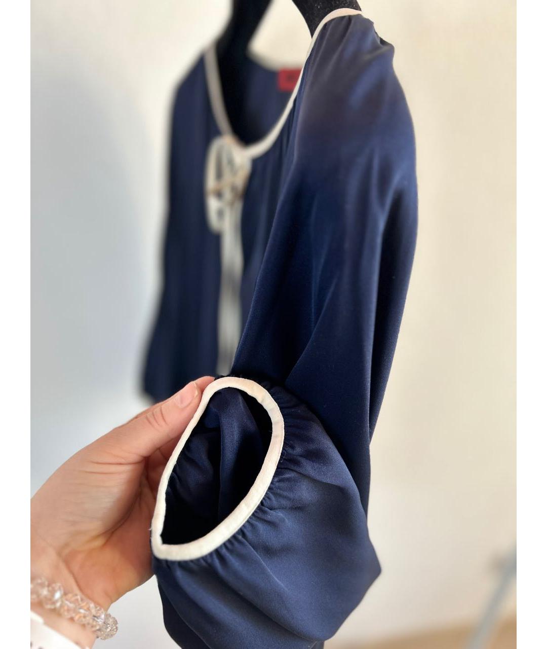 HUGO BOSS Темно-синяя шелковая блузы, фото 4