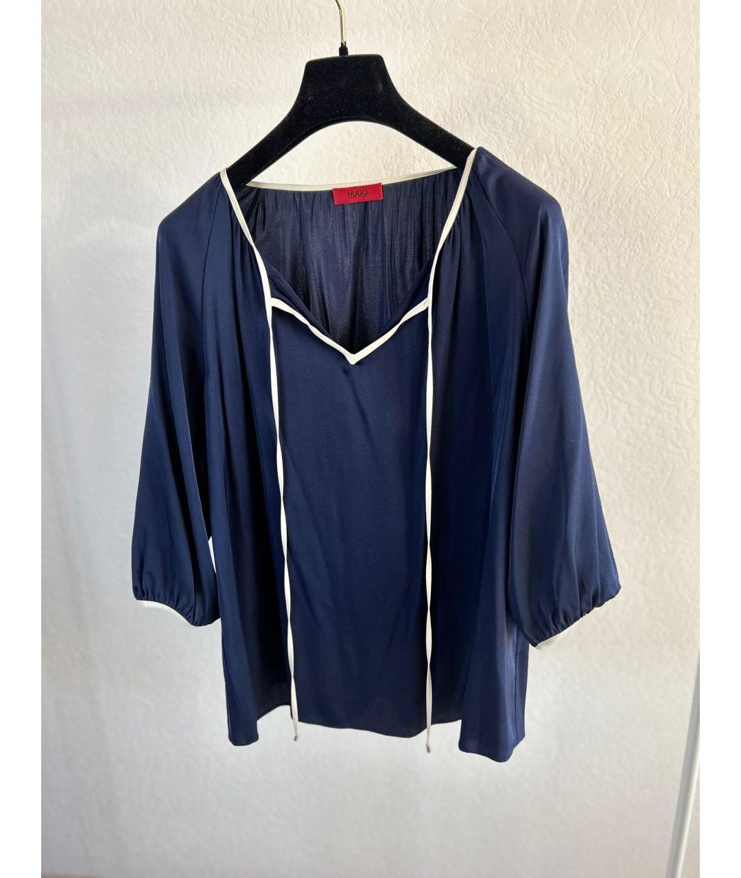 HUGO BOSS Темно-синяя шелковая блузы, фото 3