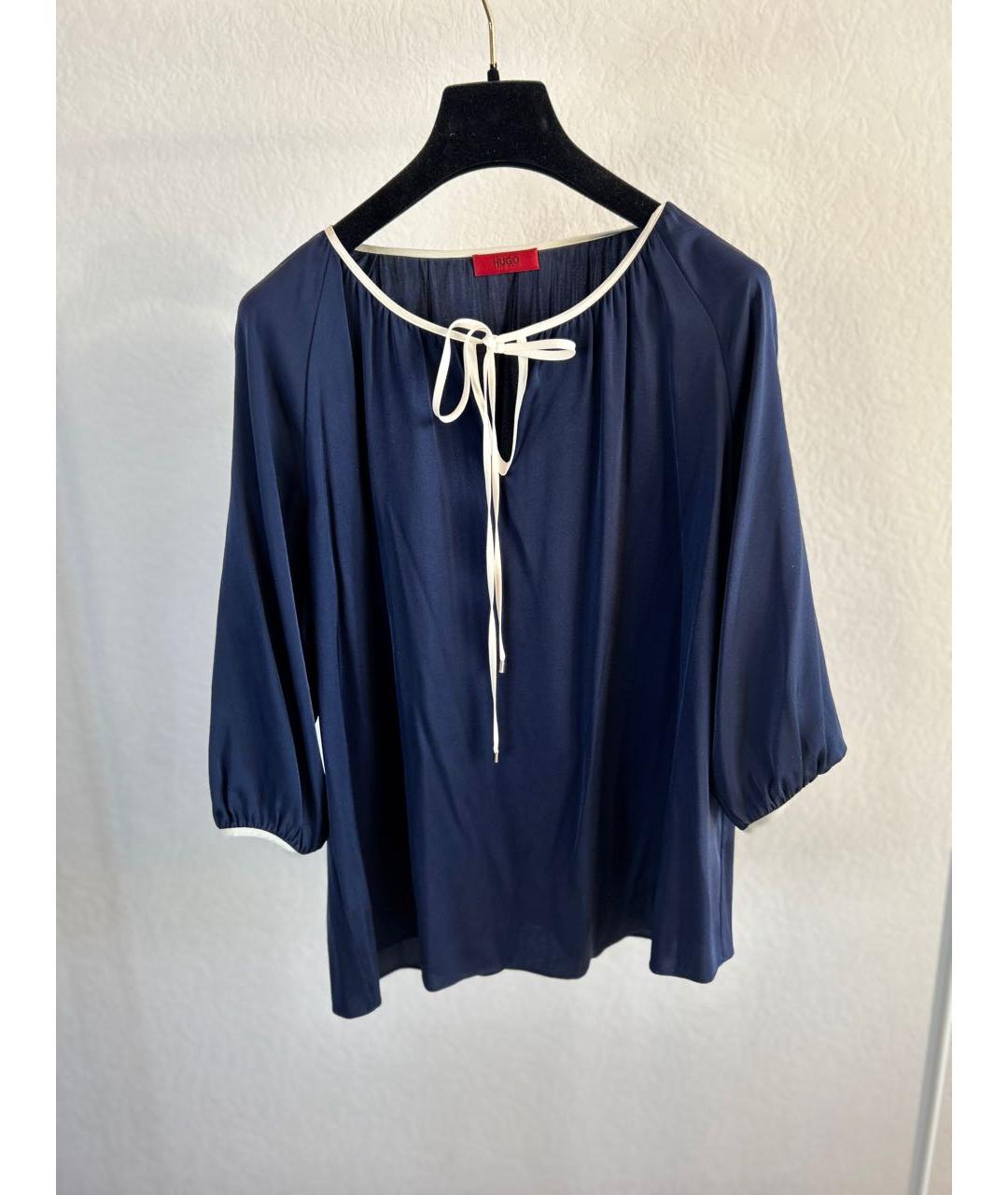 HUGO BOSS Темно-синяя шелковая блузы, фото 5