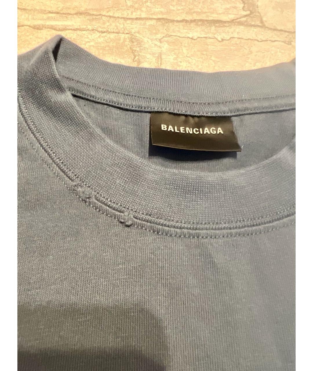 BALENCIAGA Темно-синяя хлопковая футболка, фото 4