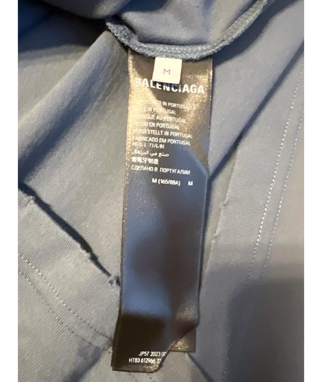 BALENCIAGA Темно-синяя хлопковая футболка, фото 6