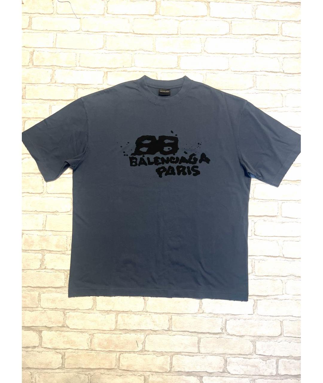 BALENCIAGA Темно-синяя хлопковая футболка, фото 9