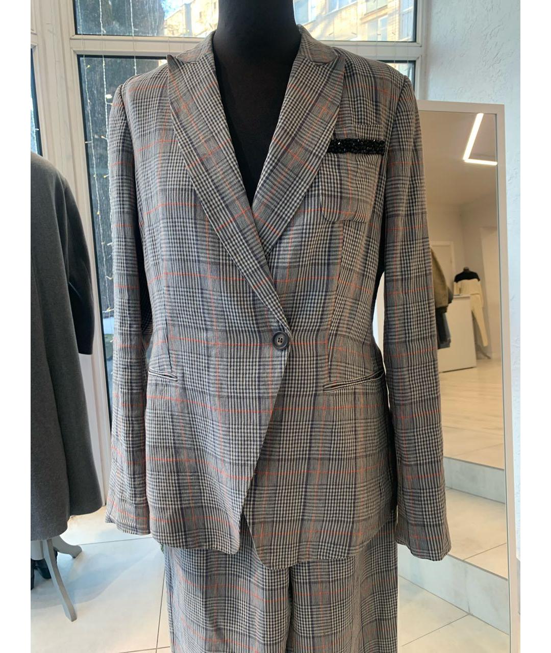 BRUNELLO CUCINELLI Серый льняной костюм с брюками, фото 9