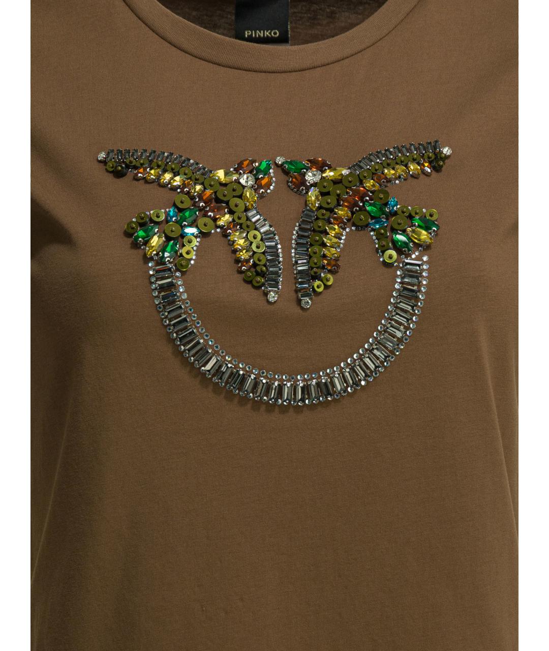 PINKO Коричневая хлопковая футболка, фото 3