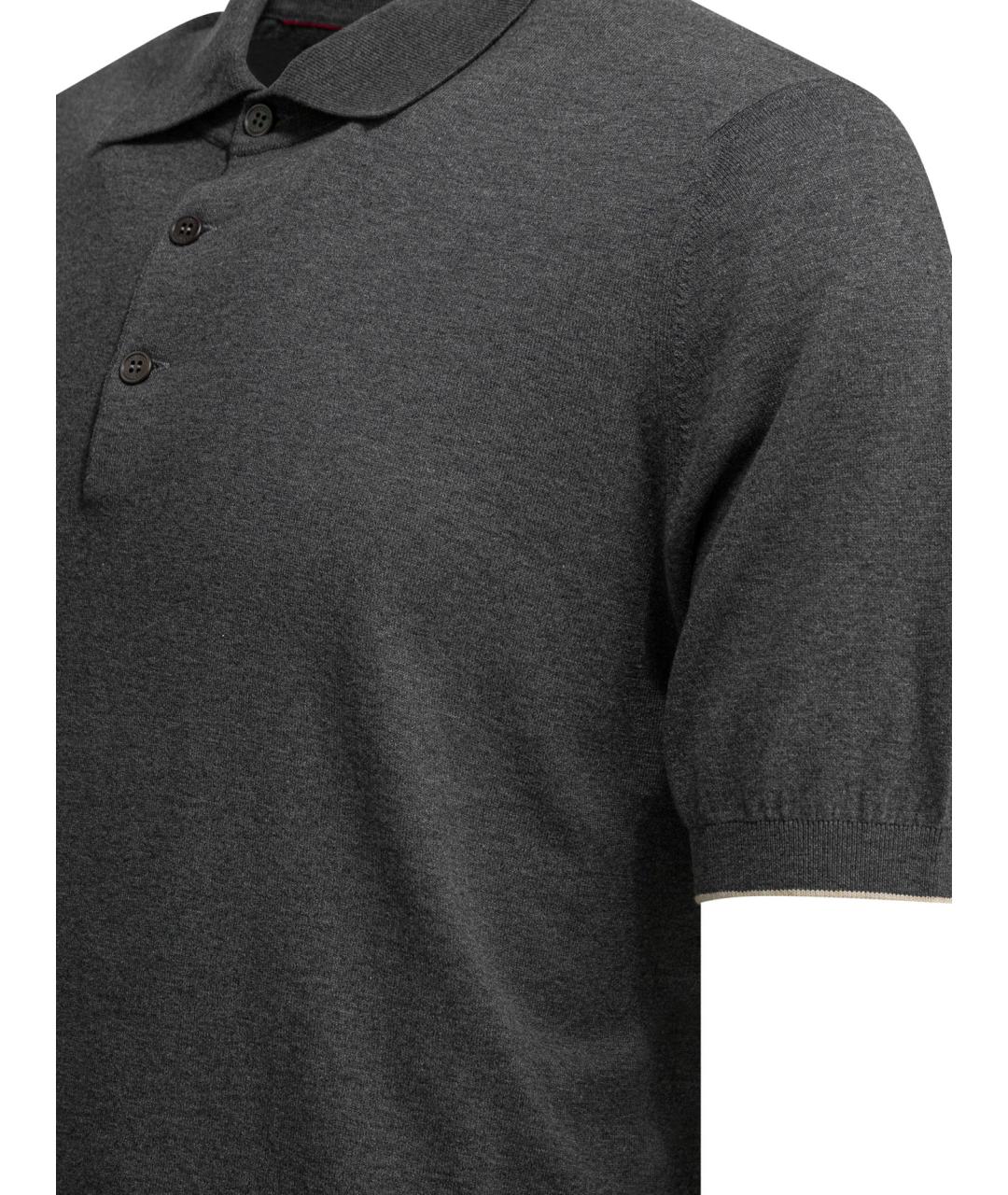 BRUNELLO CUCINELLI Серое хлопковое поло с коротким рукавом, фото 4