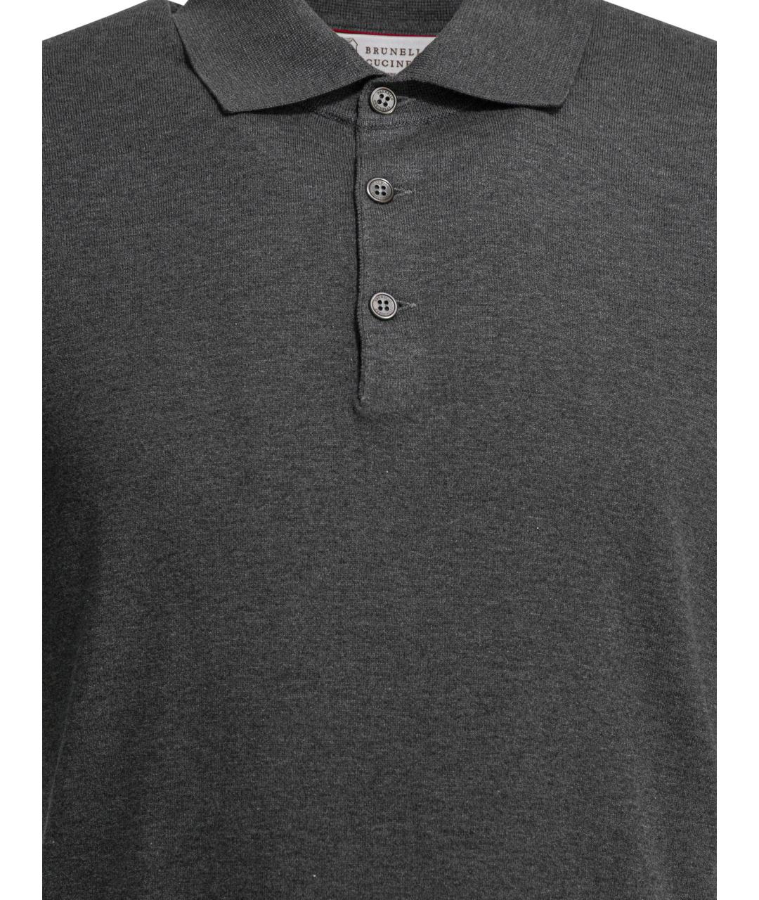 BRUNELLO CUCINELLI Серое хлопковое поло с коротким рукавом, фото 3