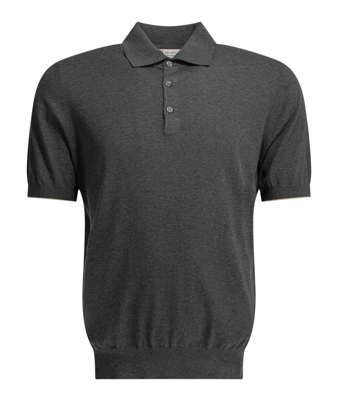 BRUNELLO CUCINELLI Серое хлопковое поло с коротким рукавом, фото 1