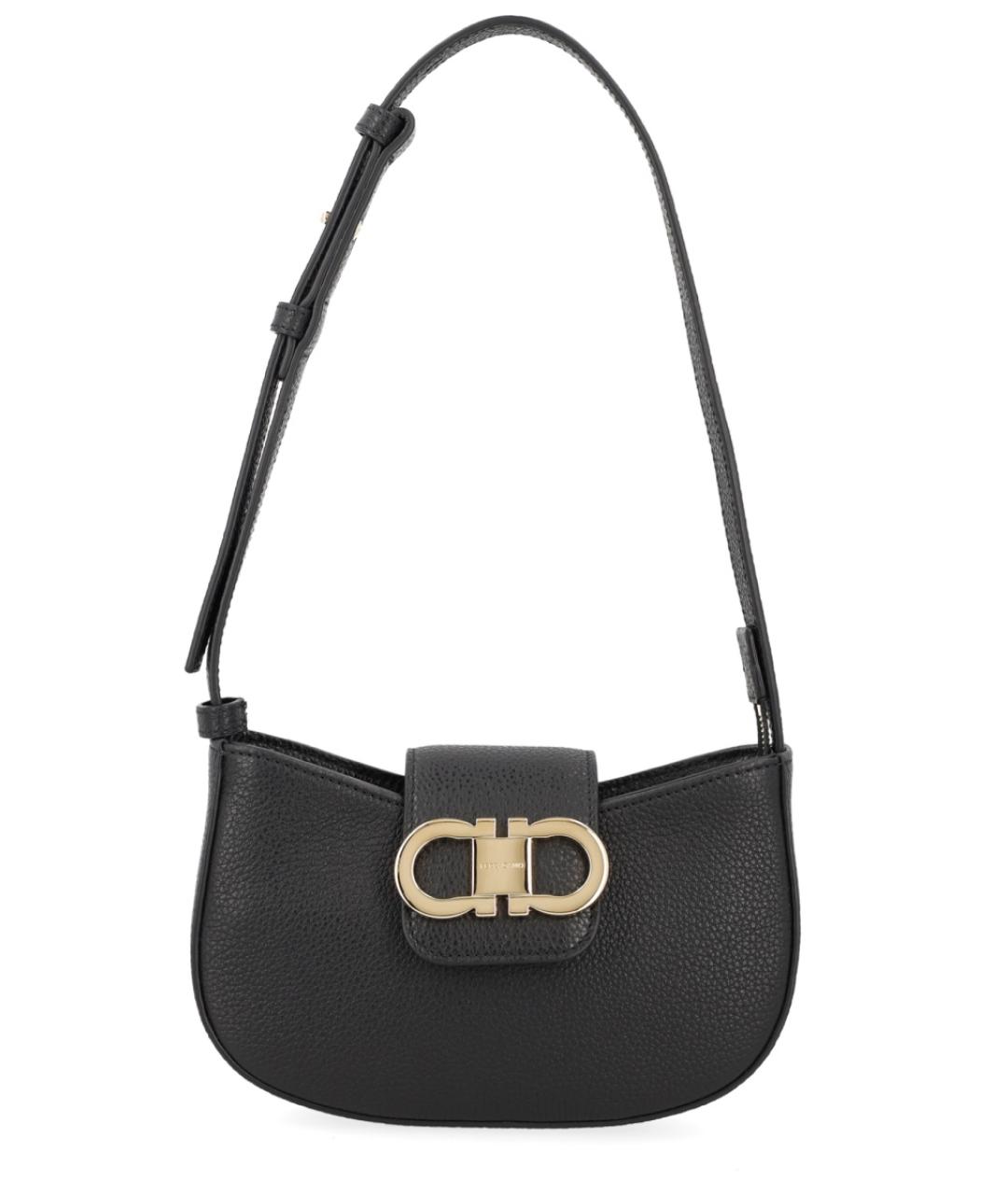 FERRAGAMO Черная кожаная сумка через плечо, фото 1