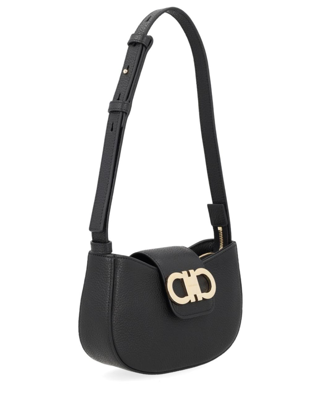 FERRAGAMO Черная кожаная сумка через плечо, фото 3