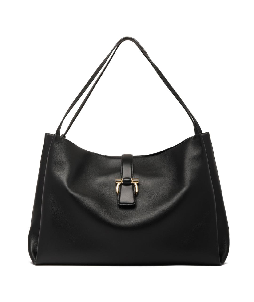 FERRAGAMO Черная кожаная сумка тоут, фото 1