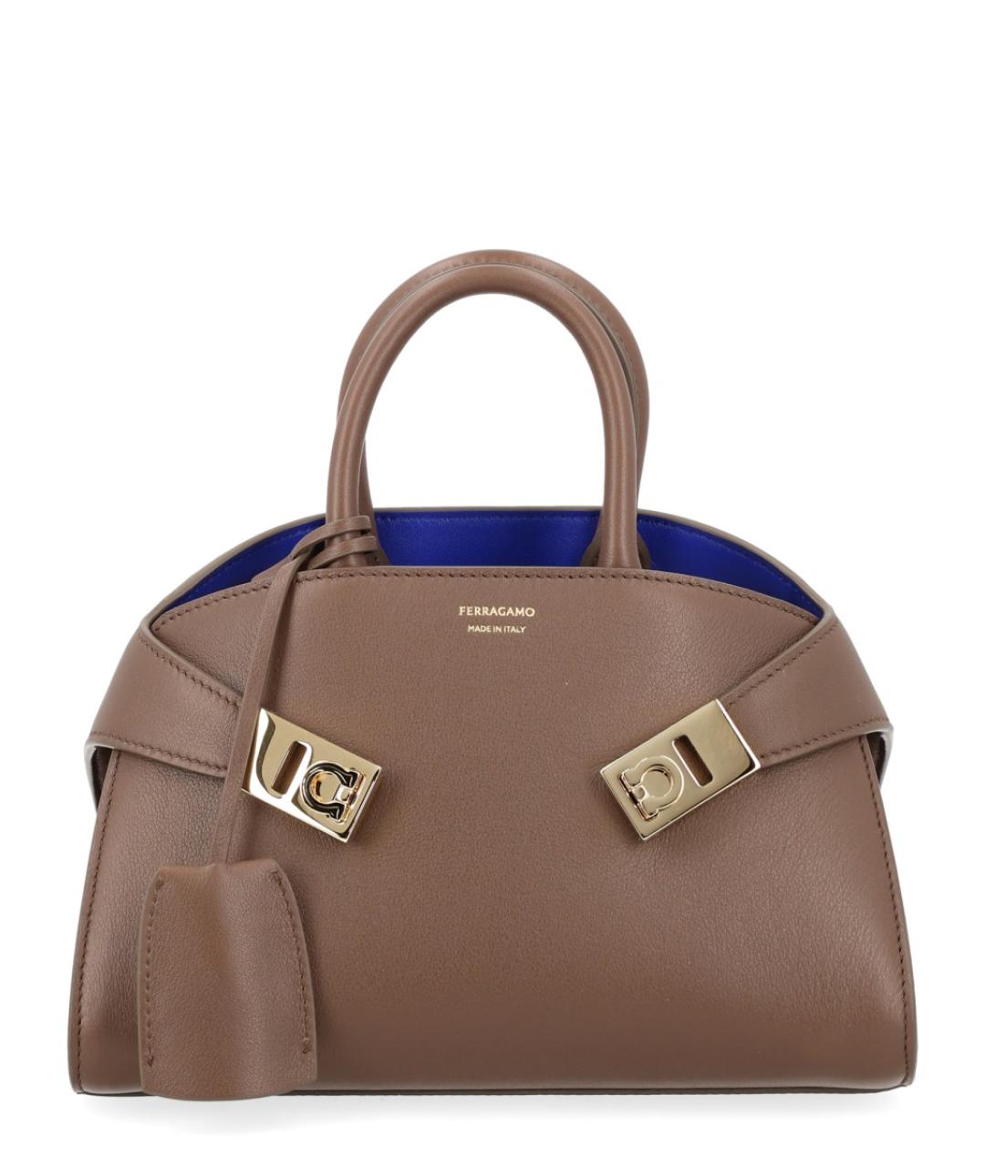 FERRAGAMO Коричневая кожаная сумка с короткими ручками, фото 1