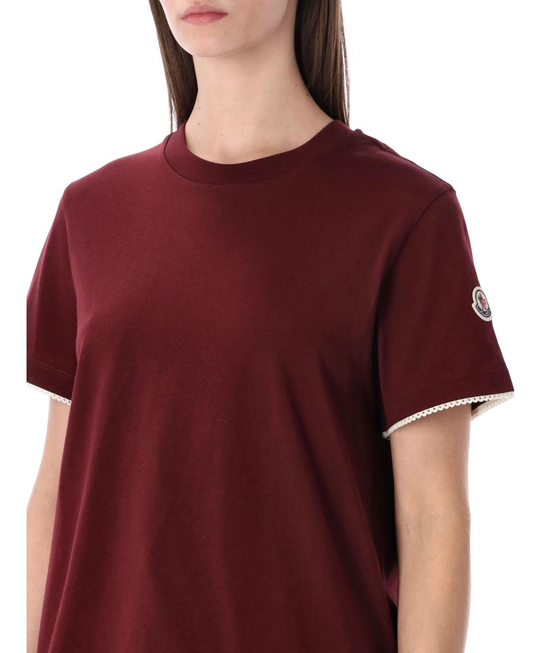 MONCLER Бордовая хлопковая футболка, фото 3
