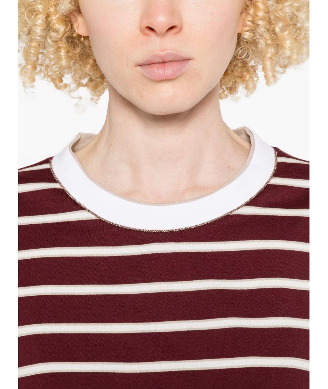 BRUNELLO CUCINELLI Бордовая хлопковая футболка, фото 4