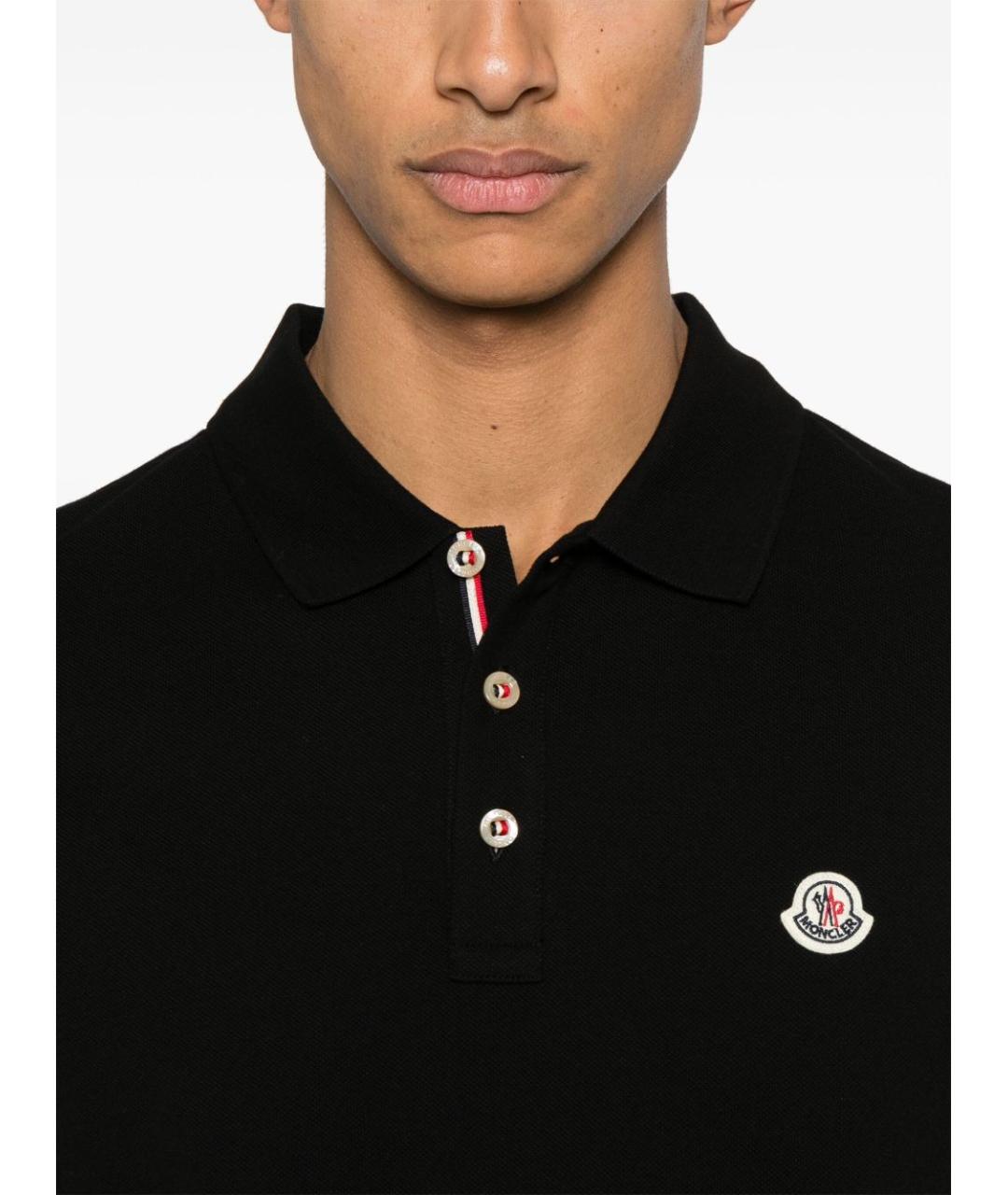MONCLER Черное хлопковое поло с коротким рукавом, фото 4