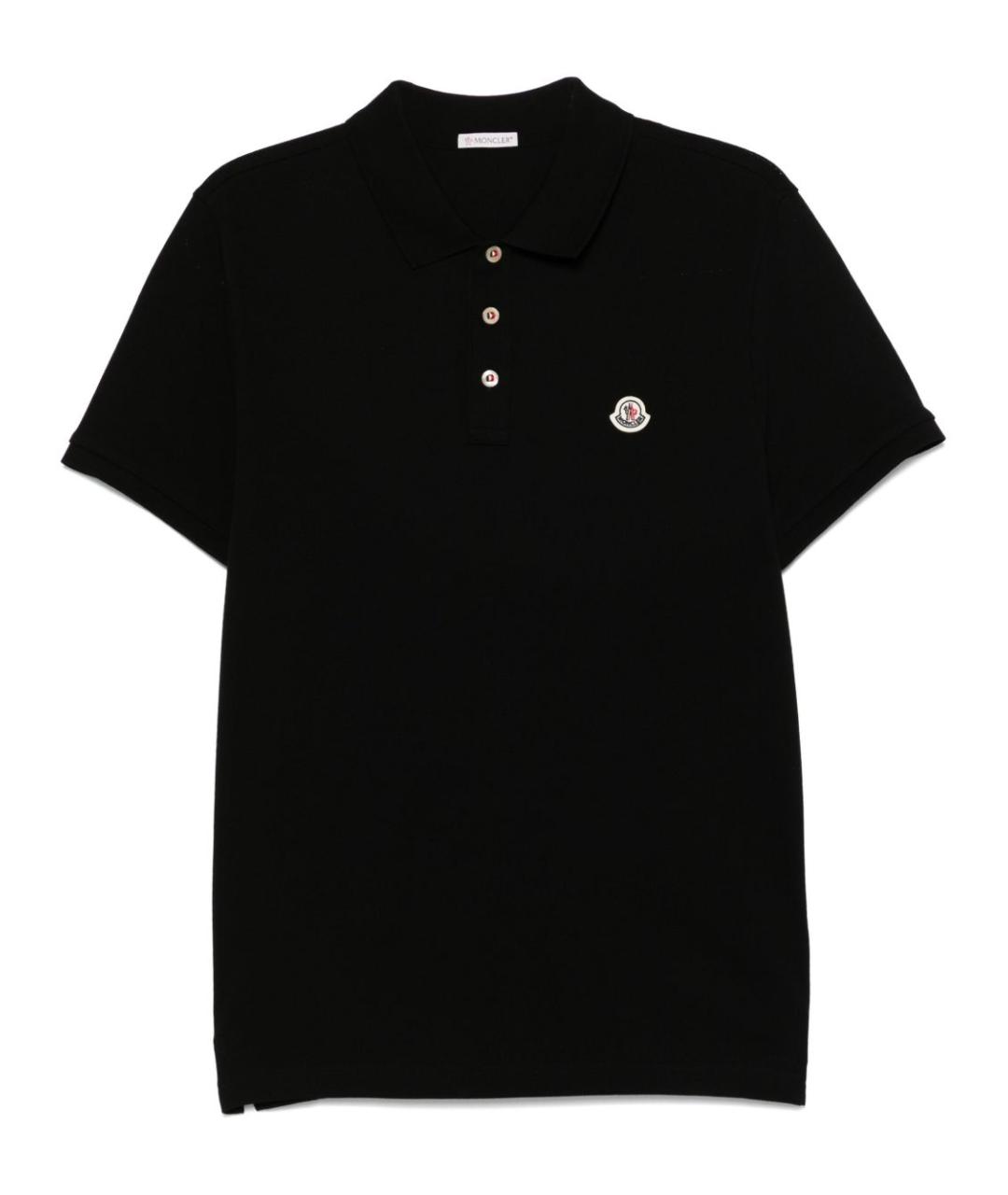 MONCLER Черное хлопковое поло с коротким рукавом, фото 1
