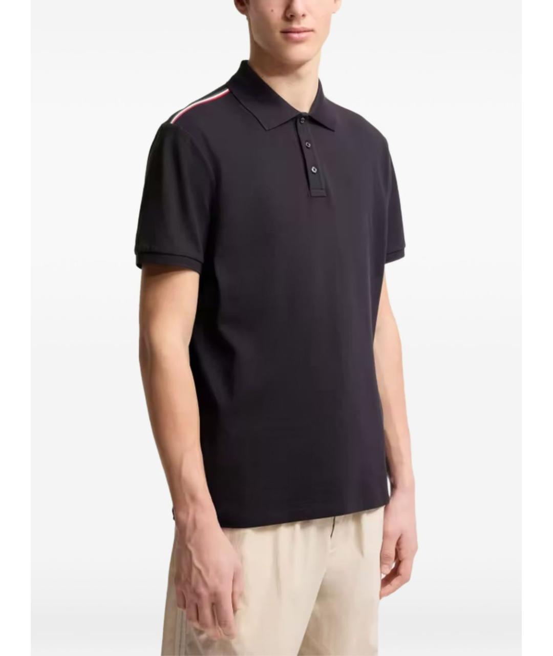 MONCLER Темно-синее хлопковое поло с коротким рукавом, фото 3
