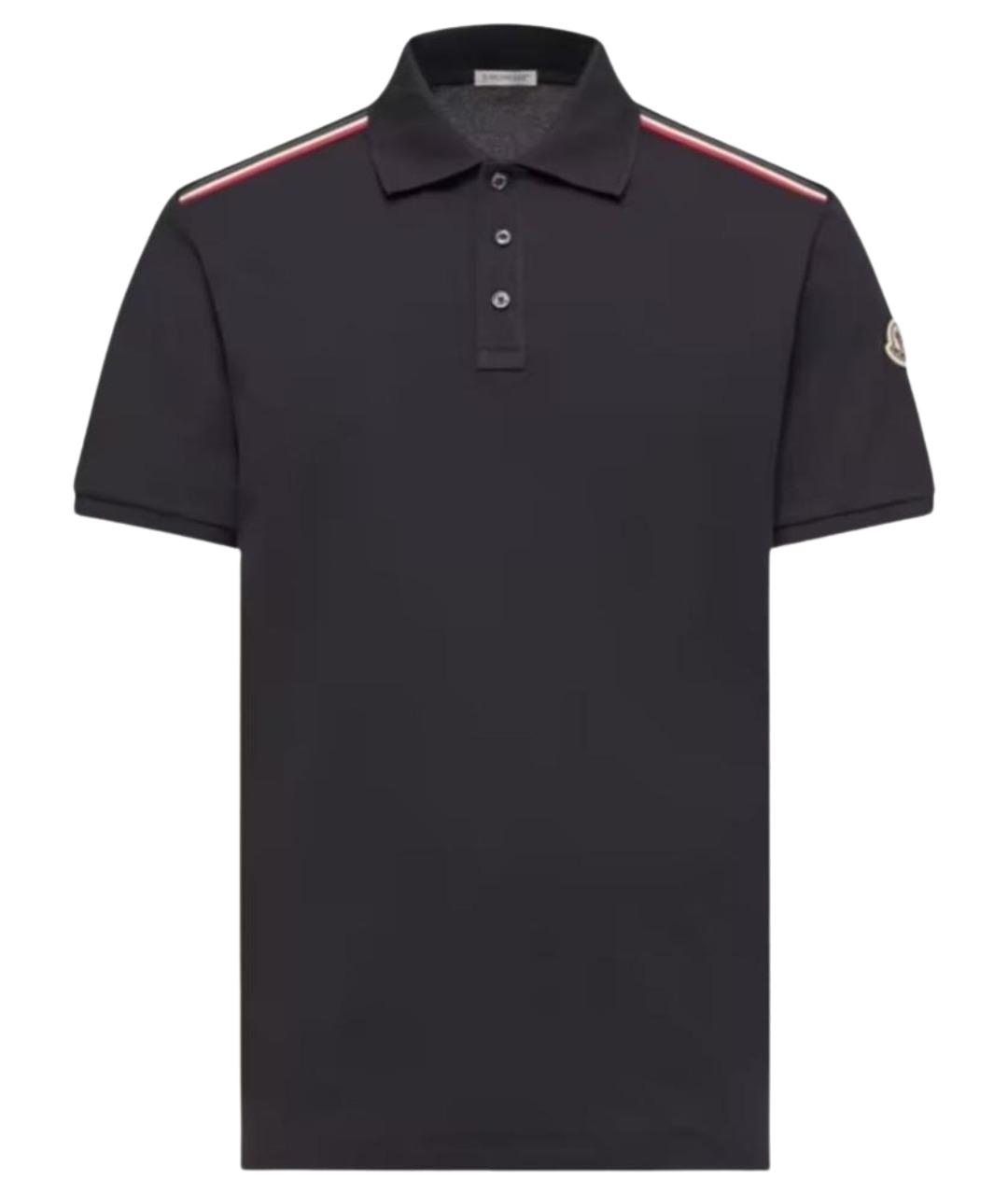 MONCLER Темно-синее хлопковое поло с коротким рукавом, фото 1