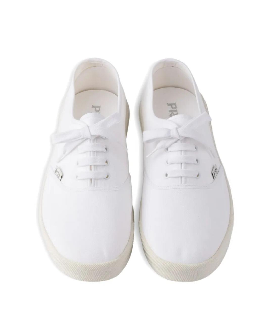 PRADA Белые текстильные низкие кроссовки / кеды, фото 5