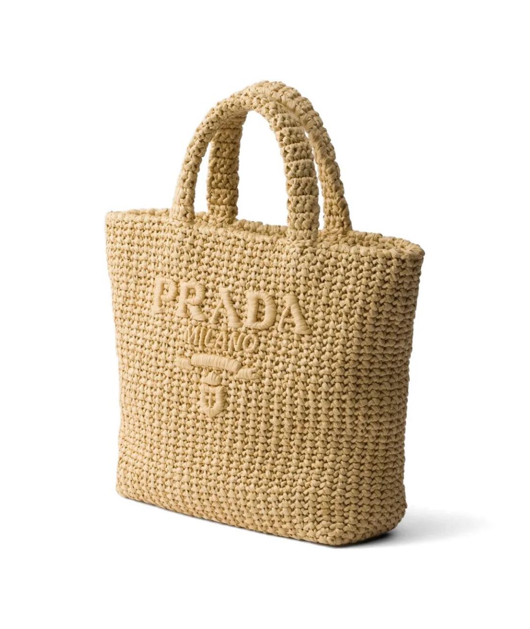 PRADA Бежевая пелетеная сумка тоут, фото 5