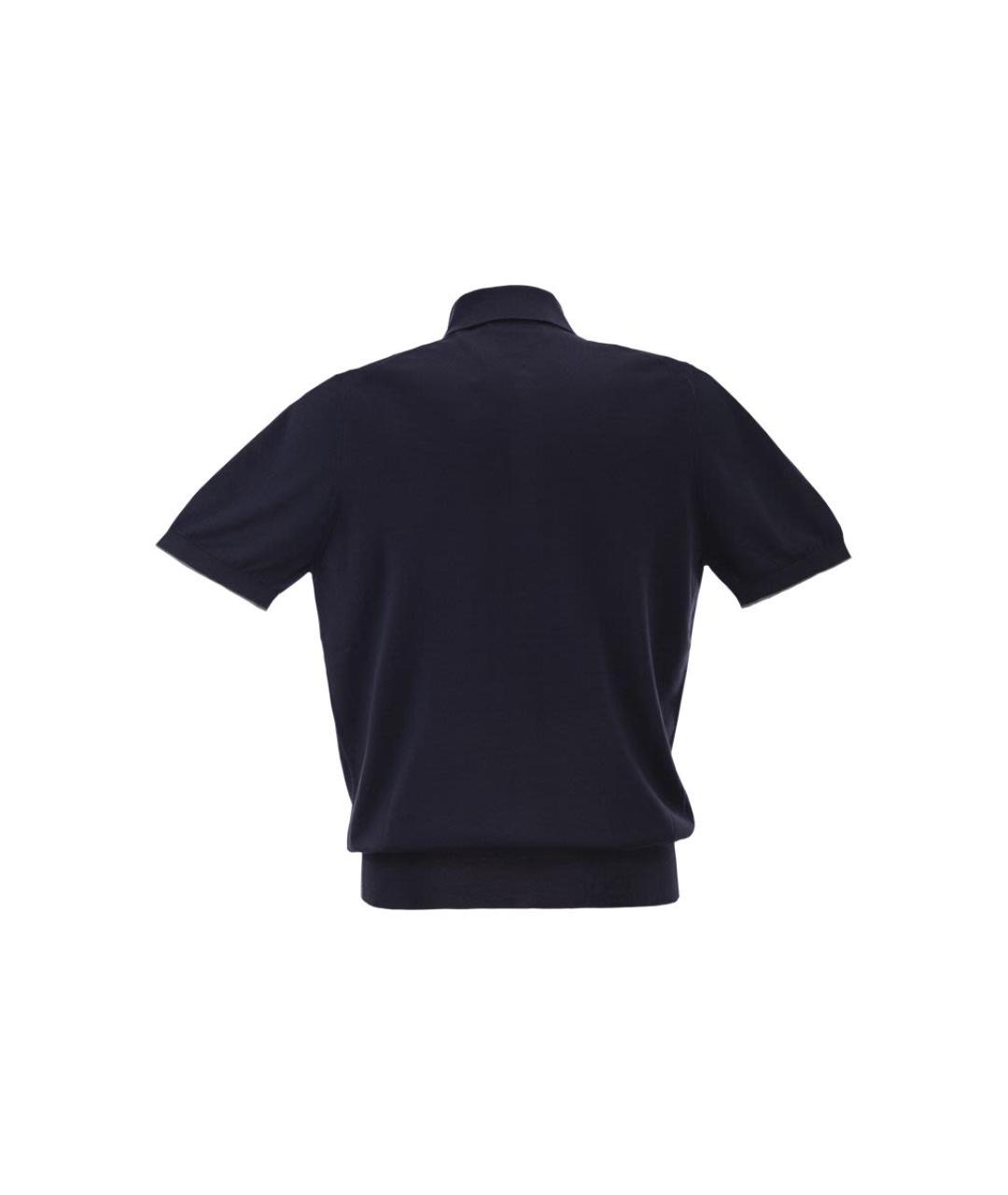 BRUNELLO CUCINELLI Темно-синее хлопковое поло с коротким рукавом, фото 2