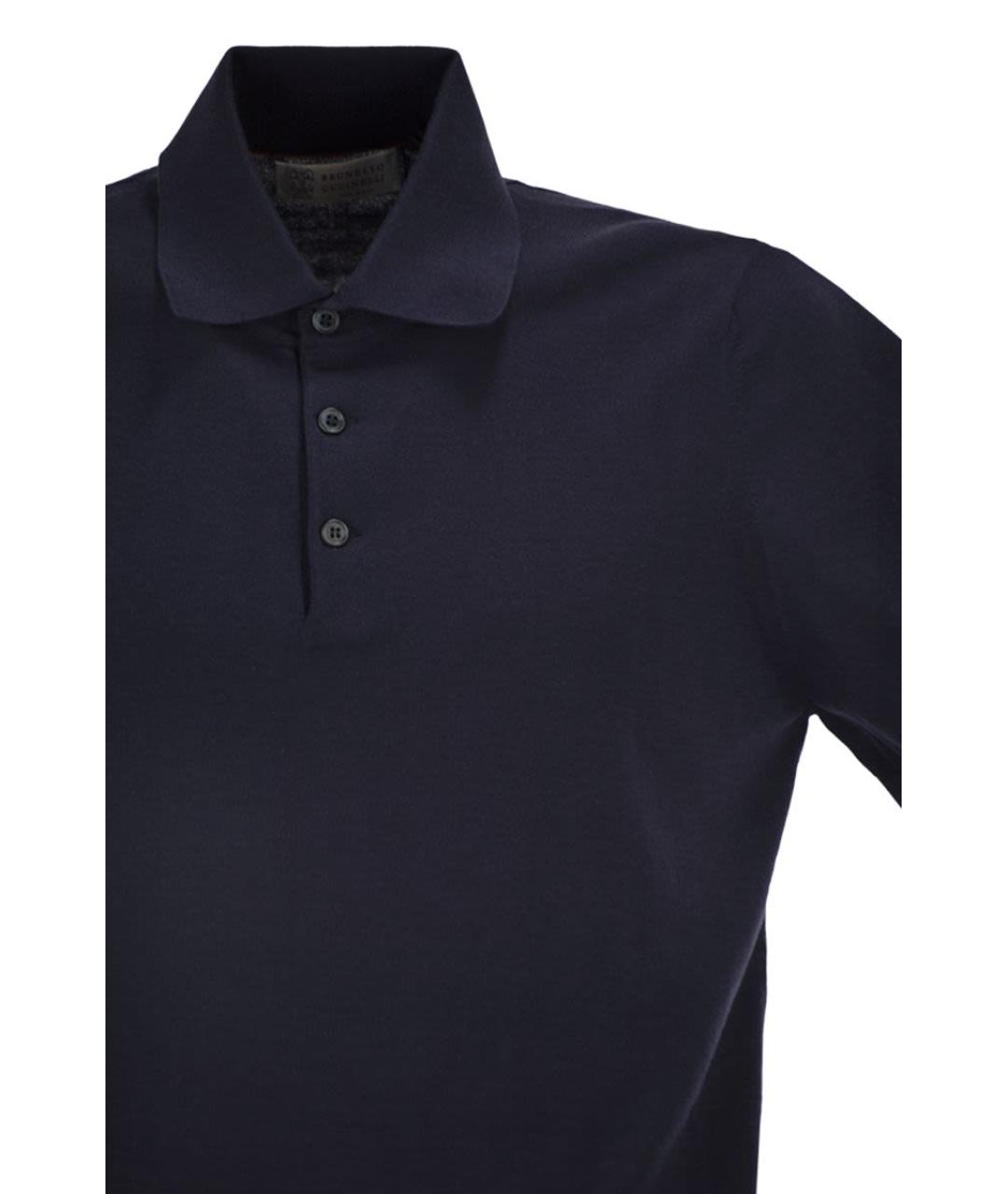BRUNELLO CUCINELLI Темно-синее хлопковое поло с коротким рукавом, фото 4