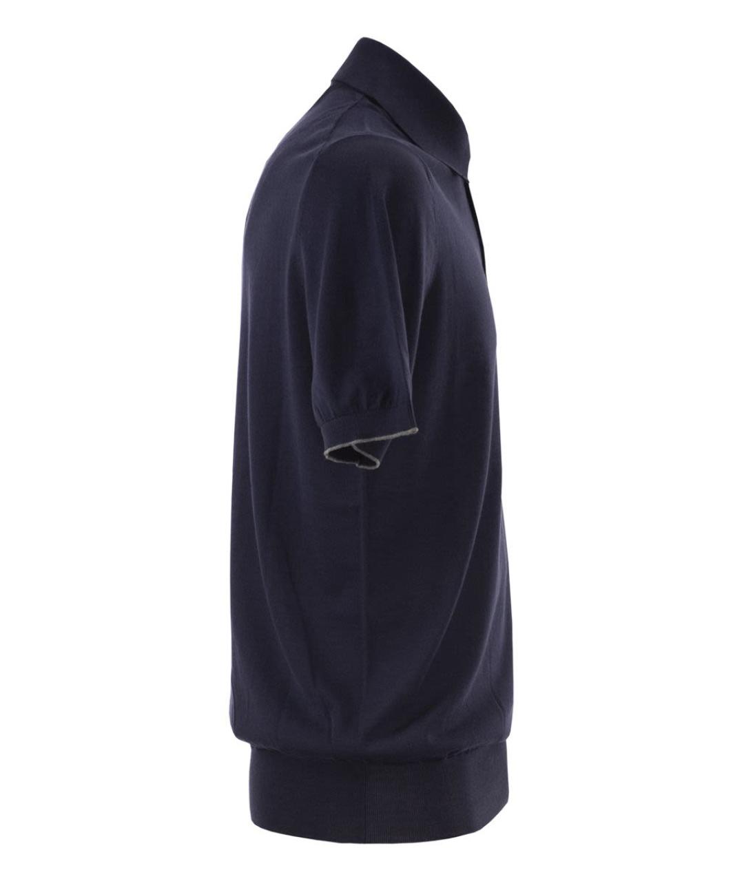 BRUNELLO CUCINELLI Темно-синее хлопковое поло с коротким рукавом, фото 3