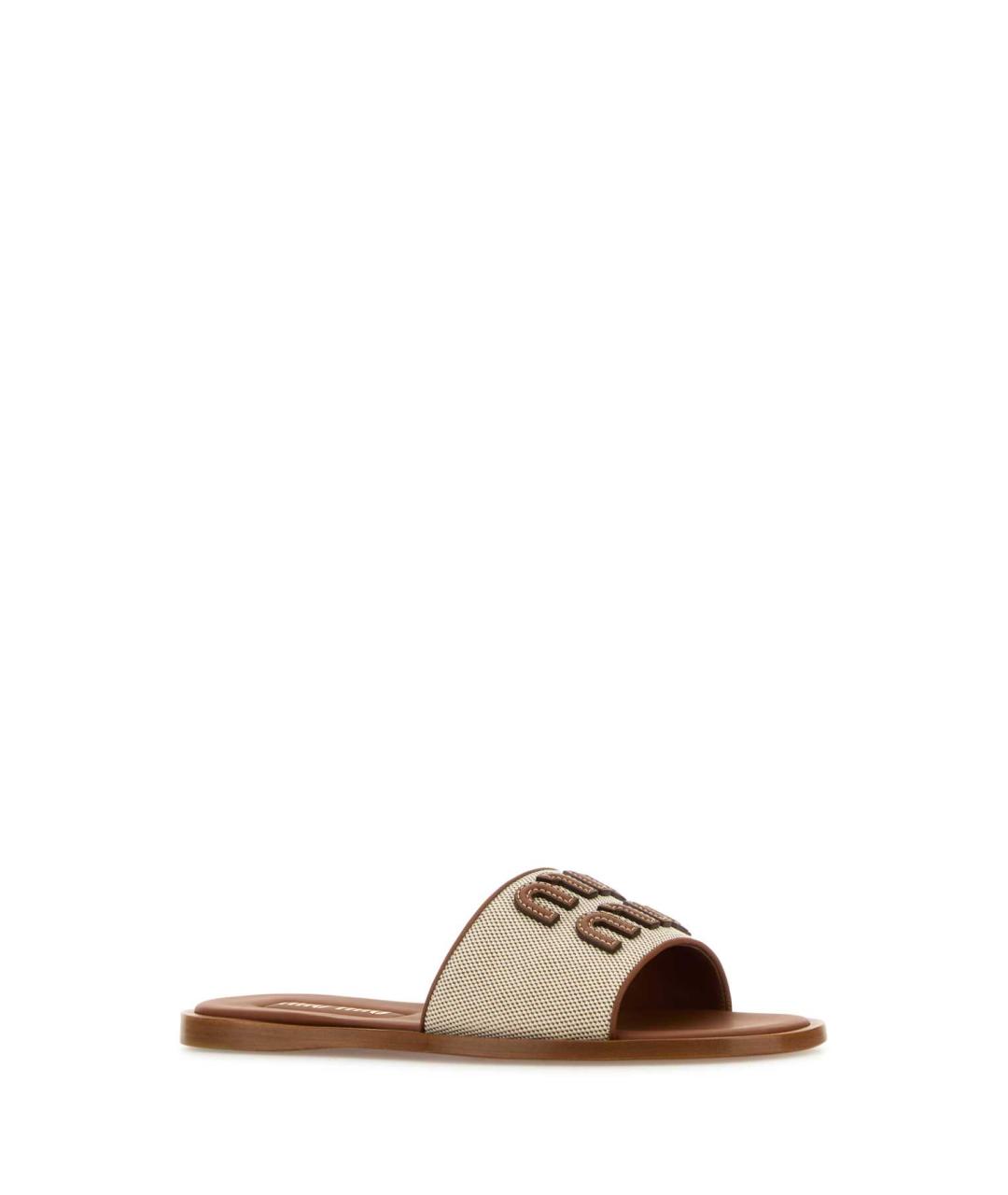 MIU MIU Бежевые текстильные шлепанцы, фото 2