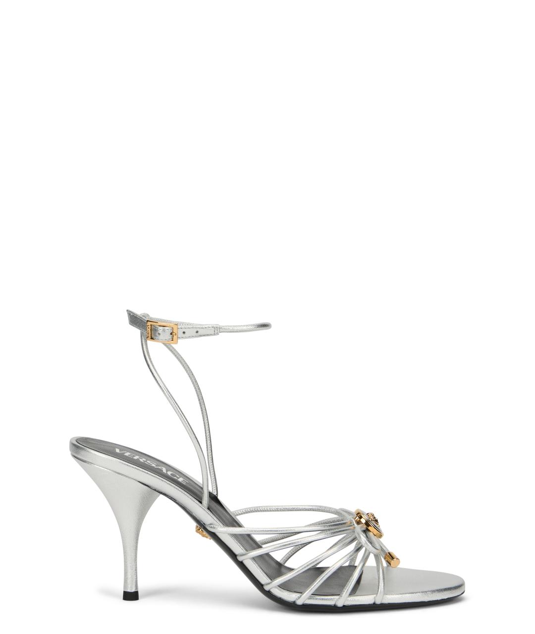 VERSACE Серебряные кожаные босоножки, фото 1