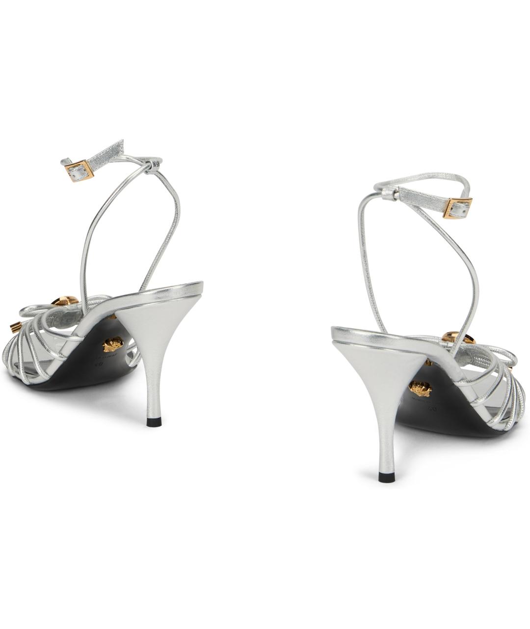 VERSACE Серебряные кожаные босоножки, фото 4