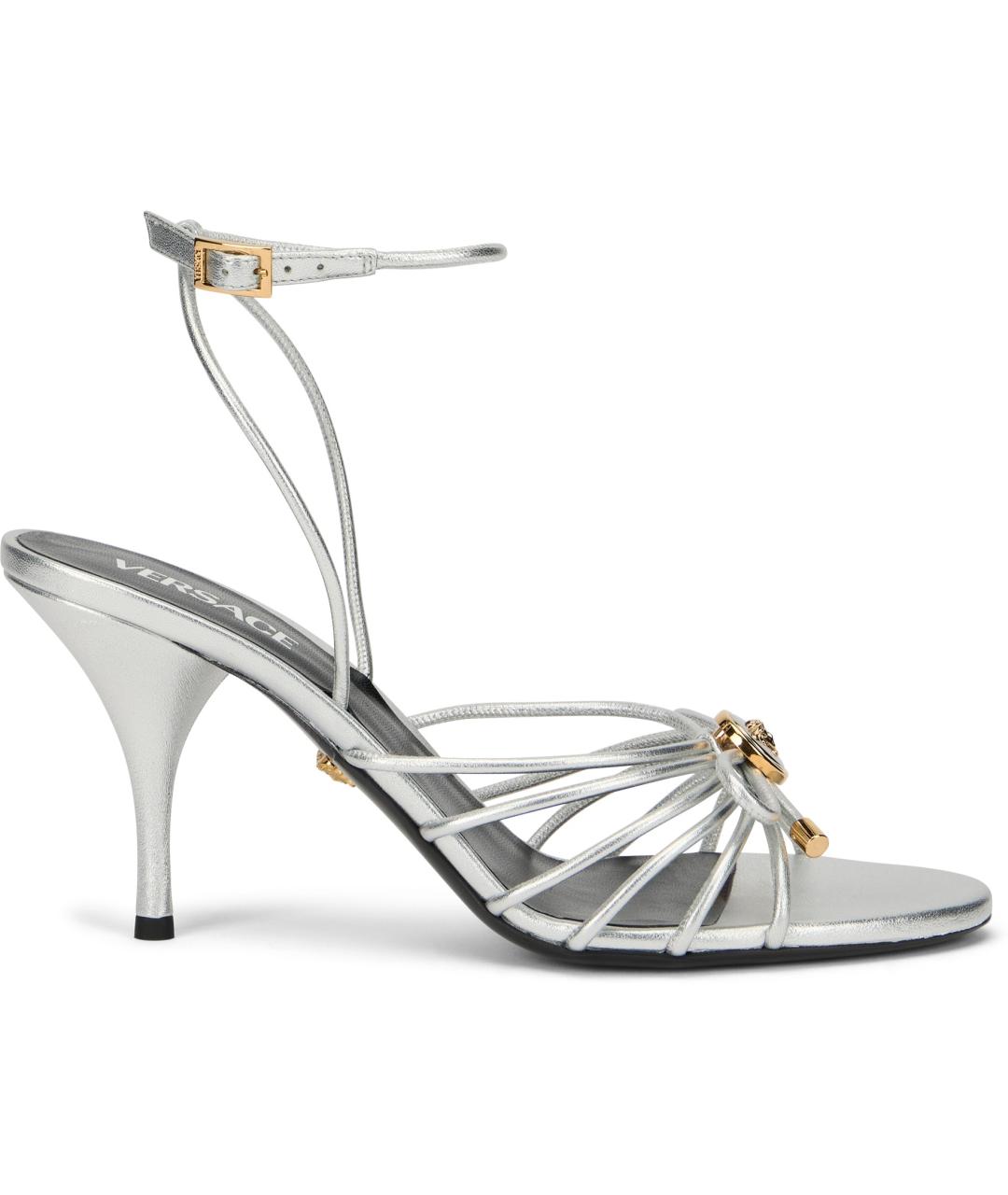 VERSACE Серебряные кожаные босоножки, фото 2