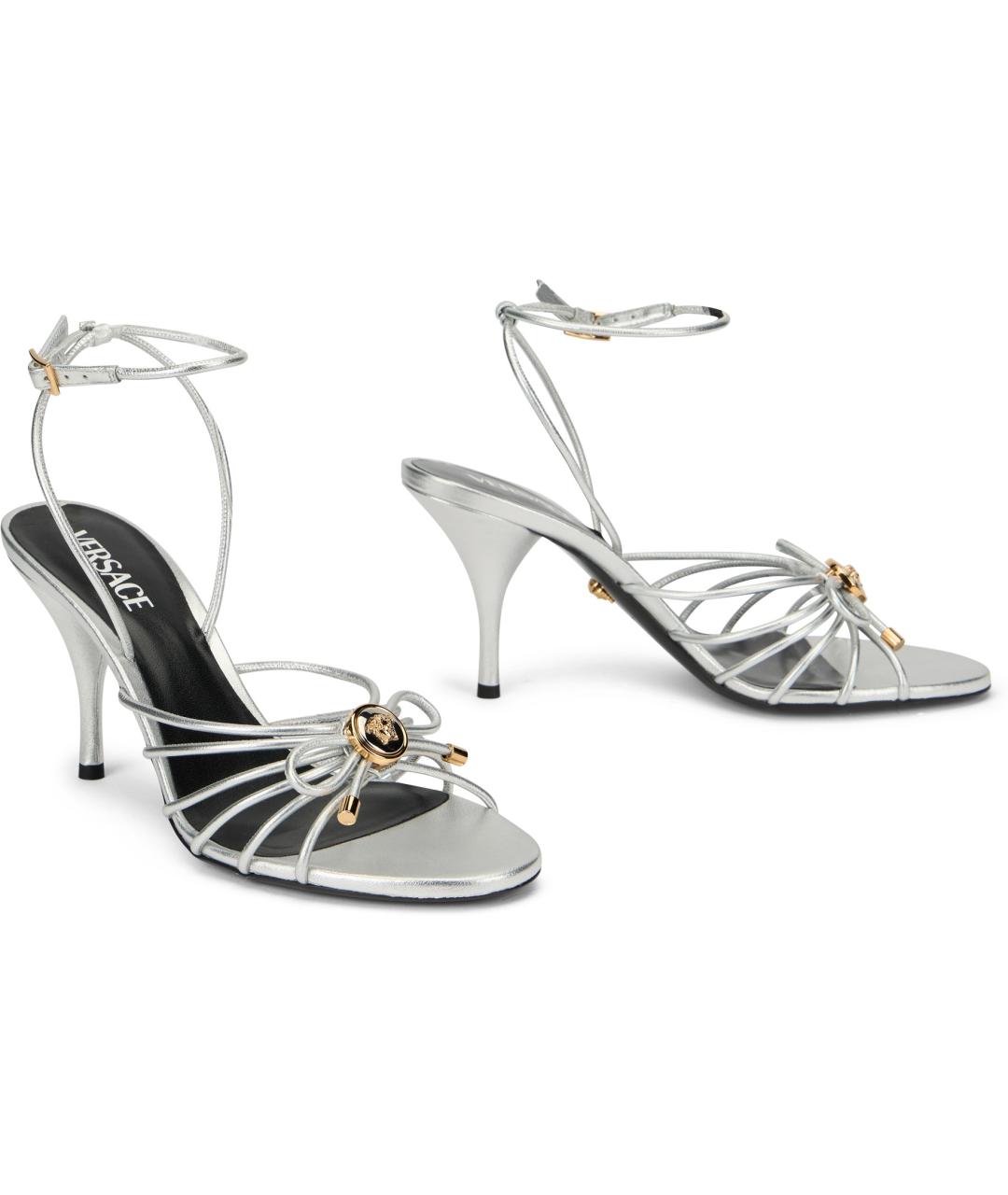 VERSACE Серебряные кожаные босоножки, фото 3