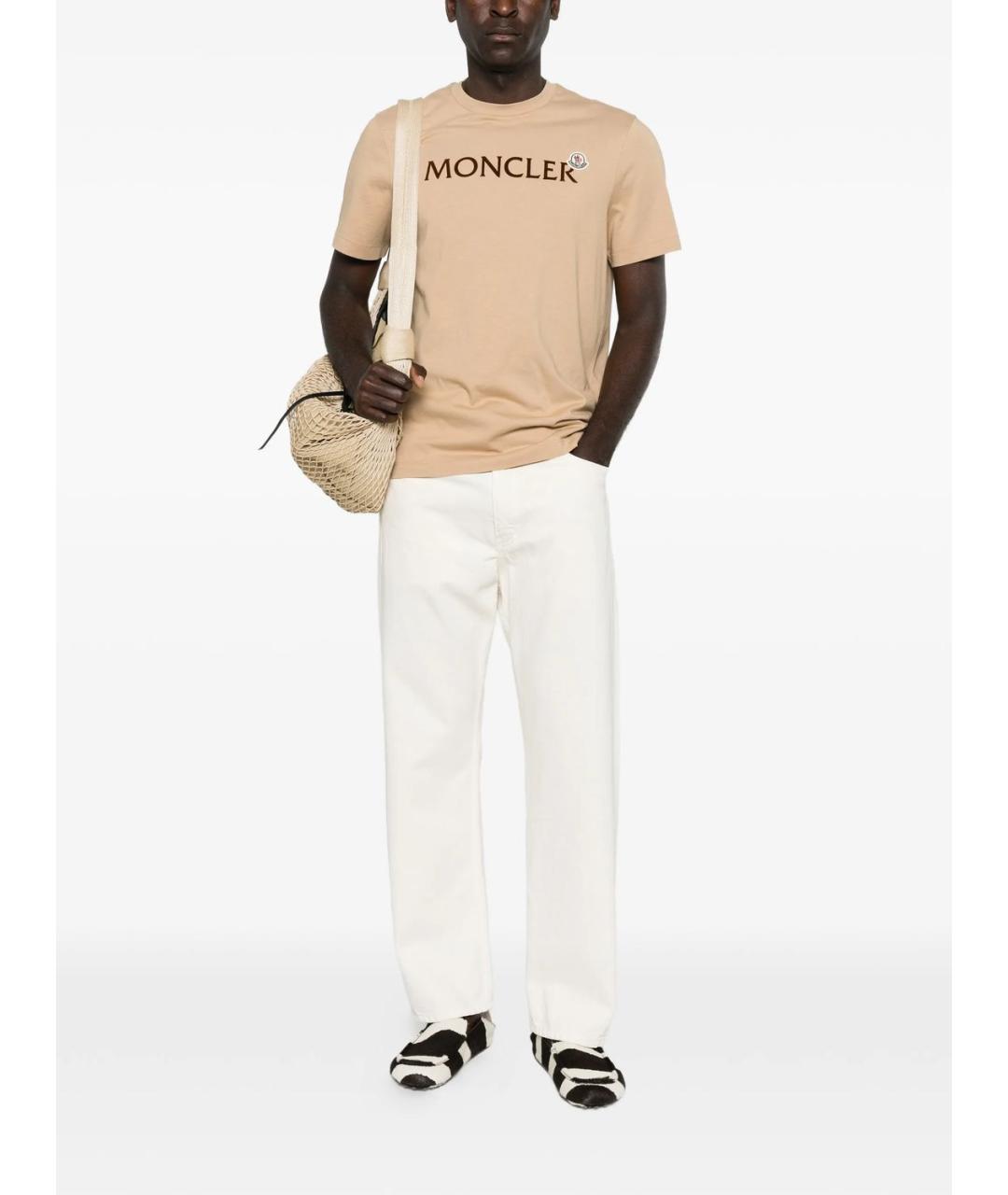MONCLER Бежевая хлопковая футболка, фото 5