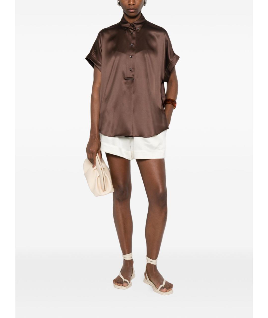 BRUNELLO CUCINELLI Коричневая шелковая рубашка, фото 2