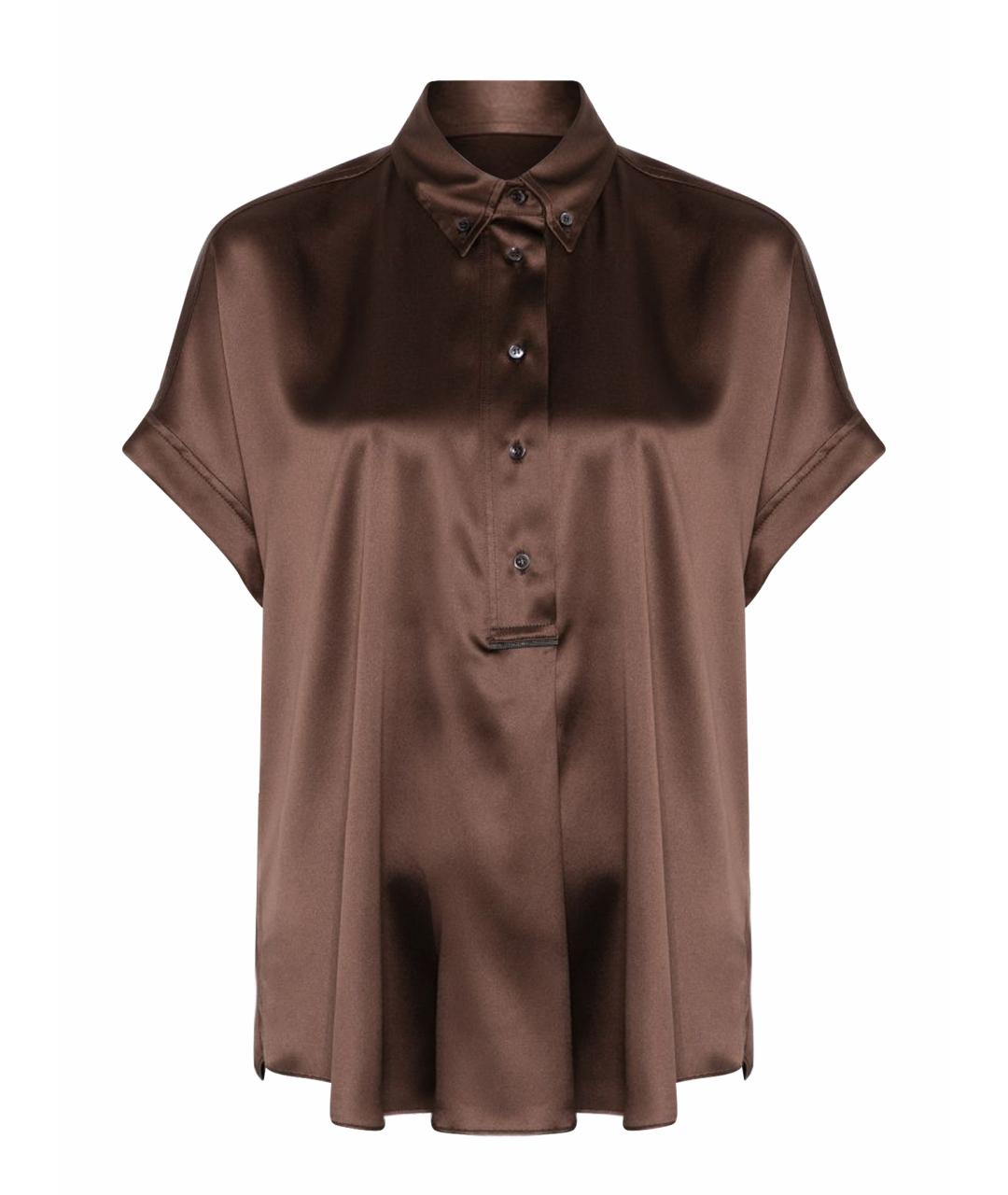 BRUNELLO CUCINELLI Коричневая шелковая рубашка, фото 1