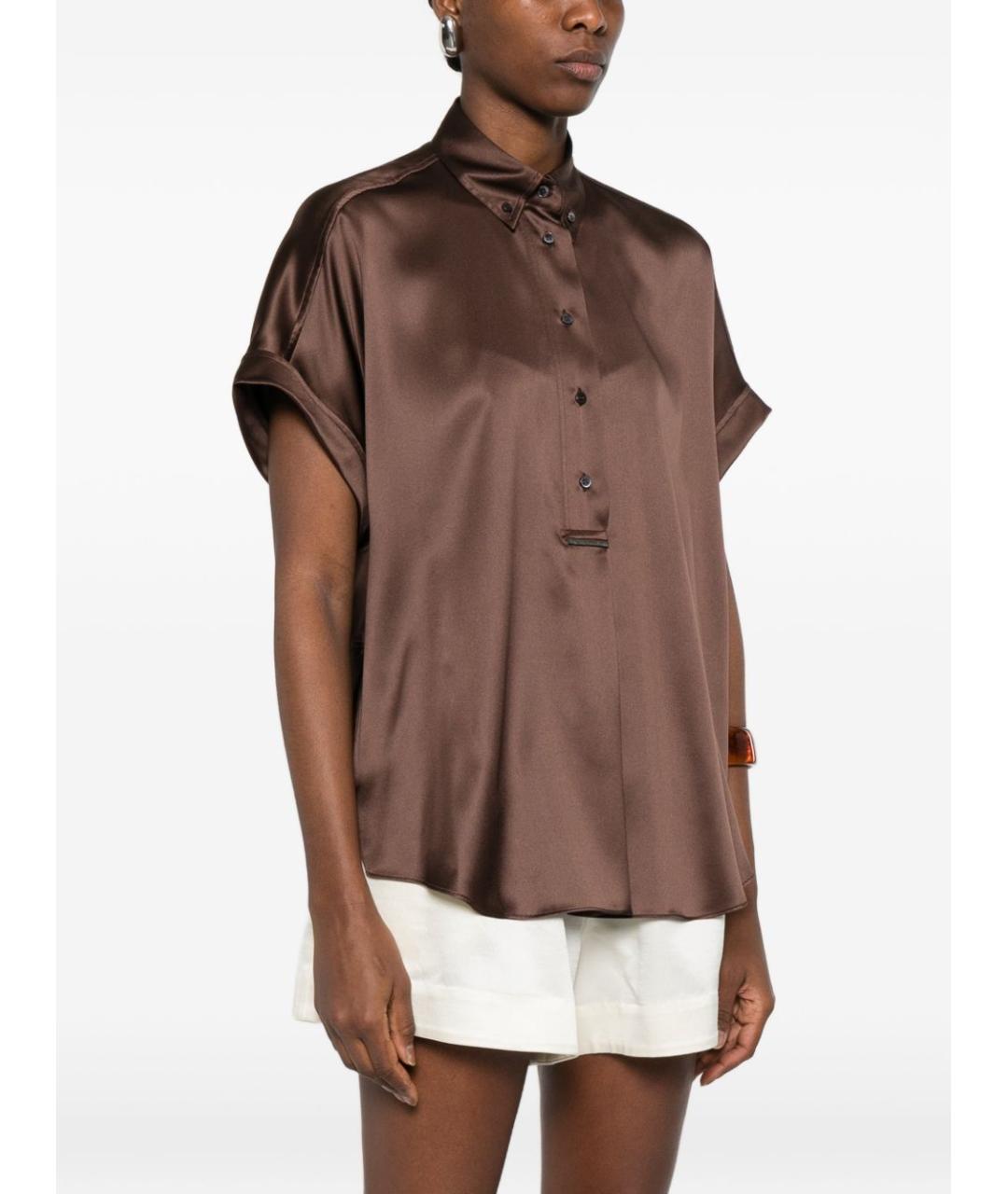 BRUNELLO CUCINELLI Коричневая шелковая рубашка, фото 3