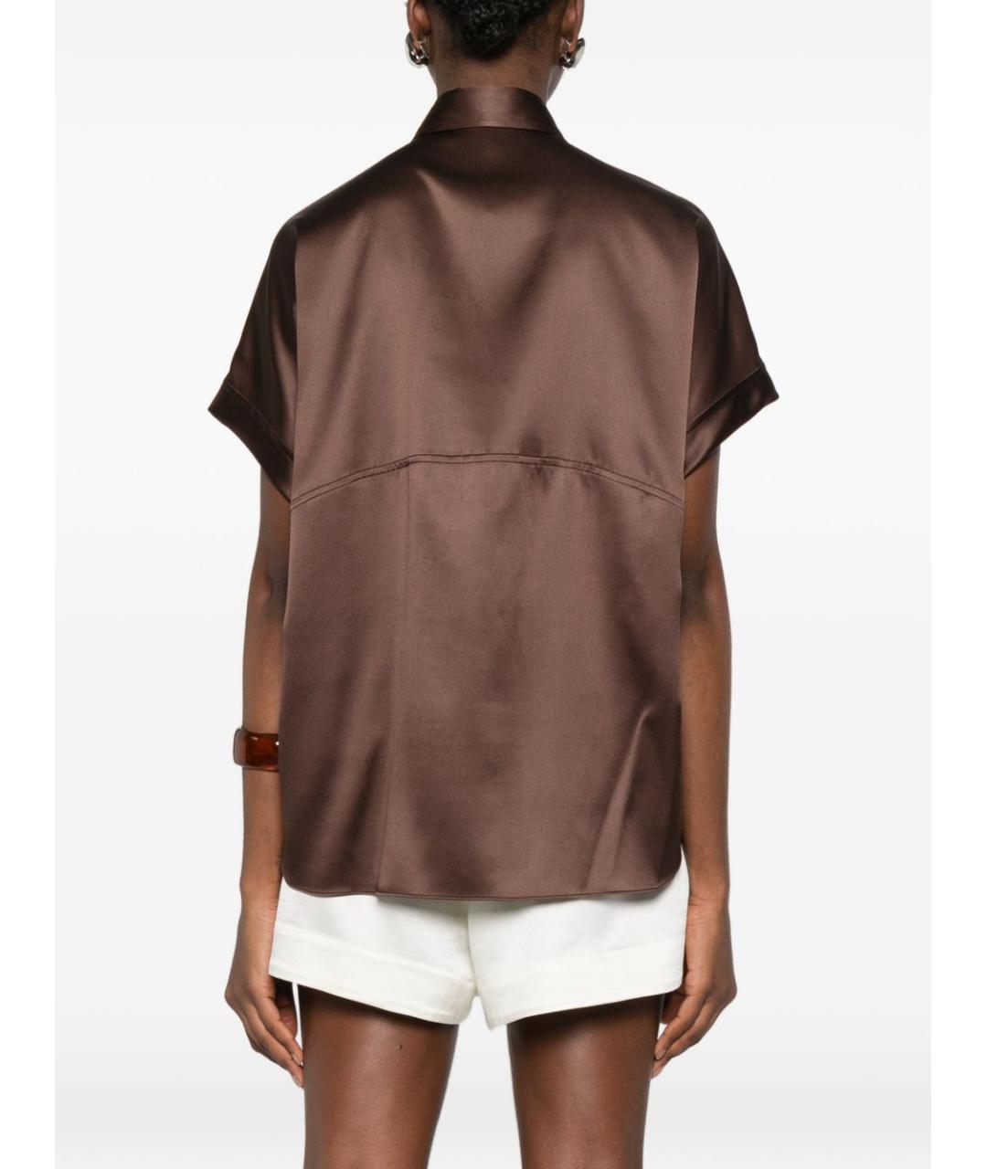 BRUNELLO CUCINELLI Коричневая шелковая рубашка, фото 4