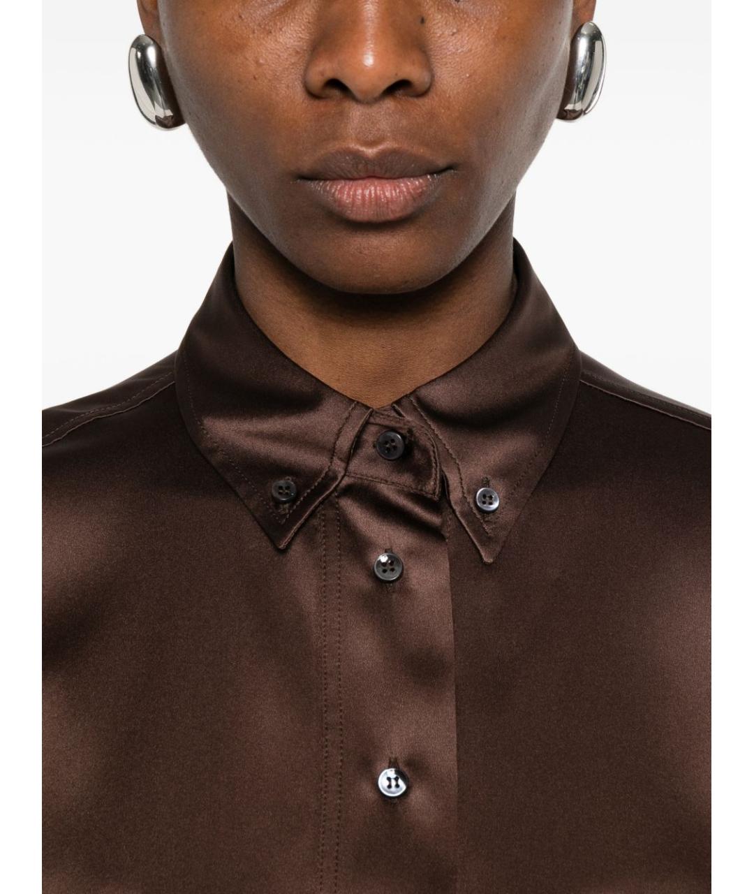 BRUNELLO CUCINELLI Коричневая шелковая рубашка, фото 5