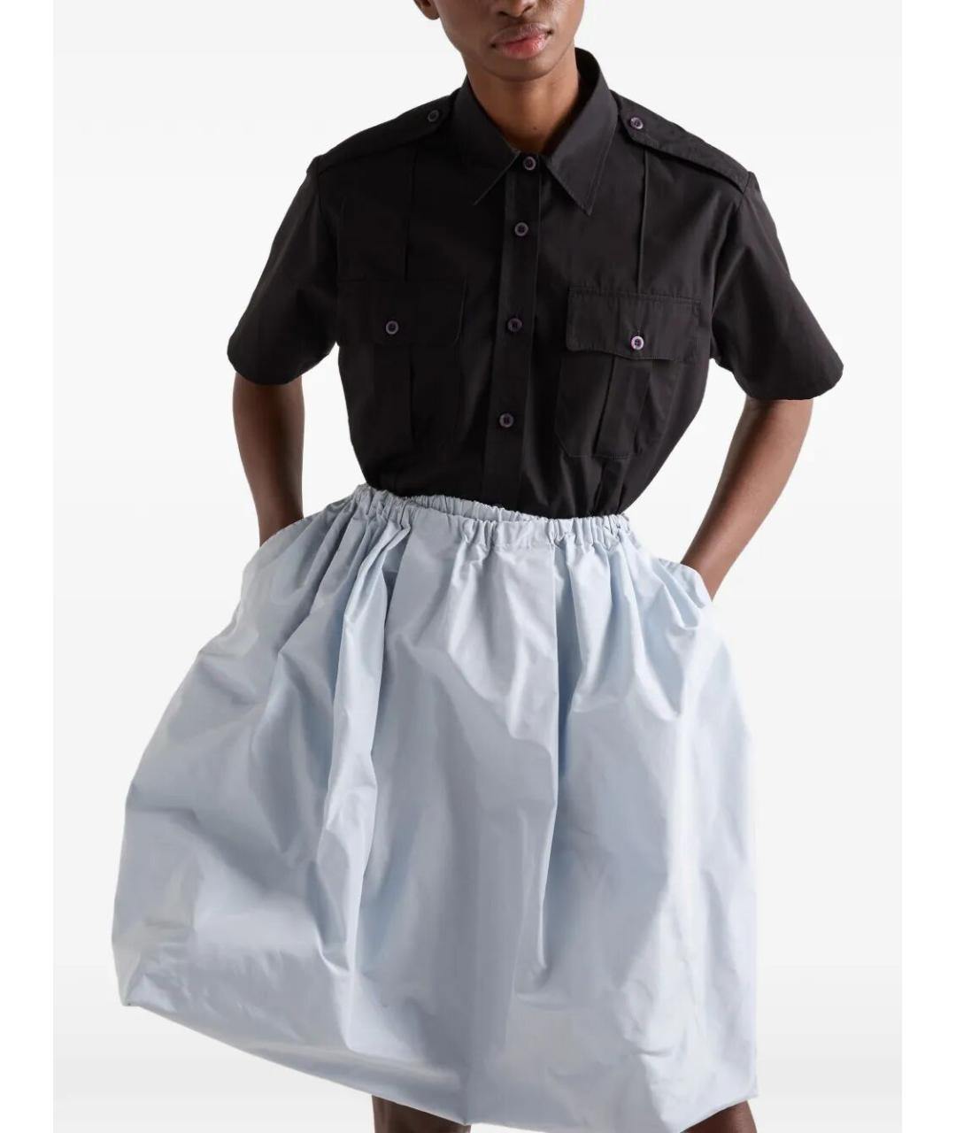 PRADA Голубая шелковая юбка мини, фото 3