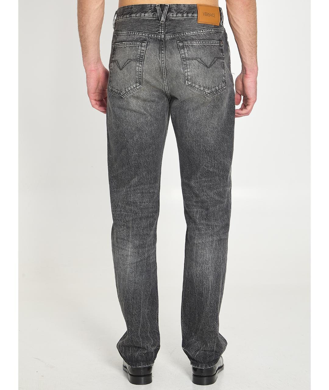 VERSACE Черные хлопковые прямые джинсы, фото 4