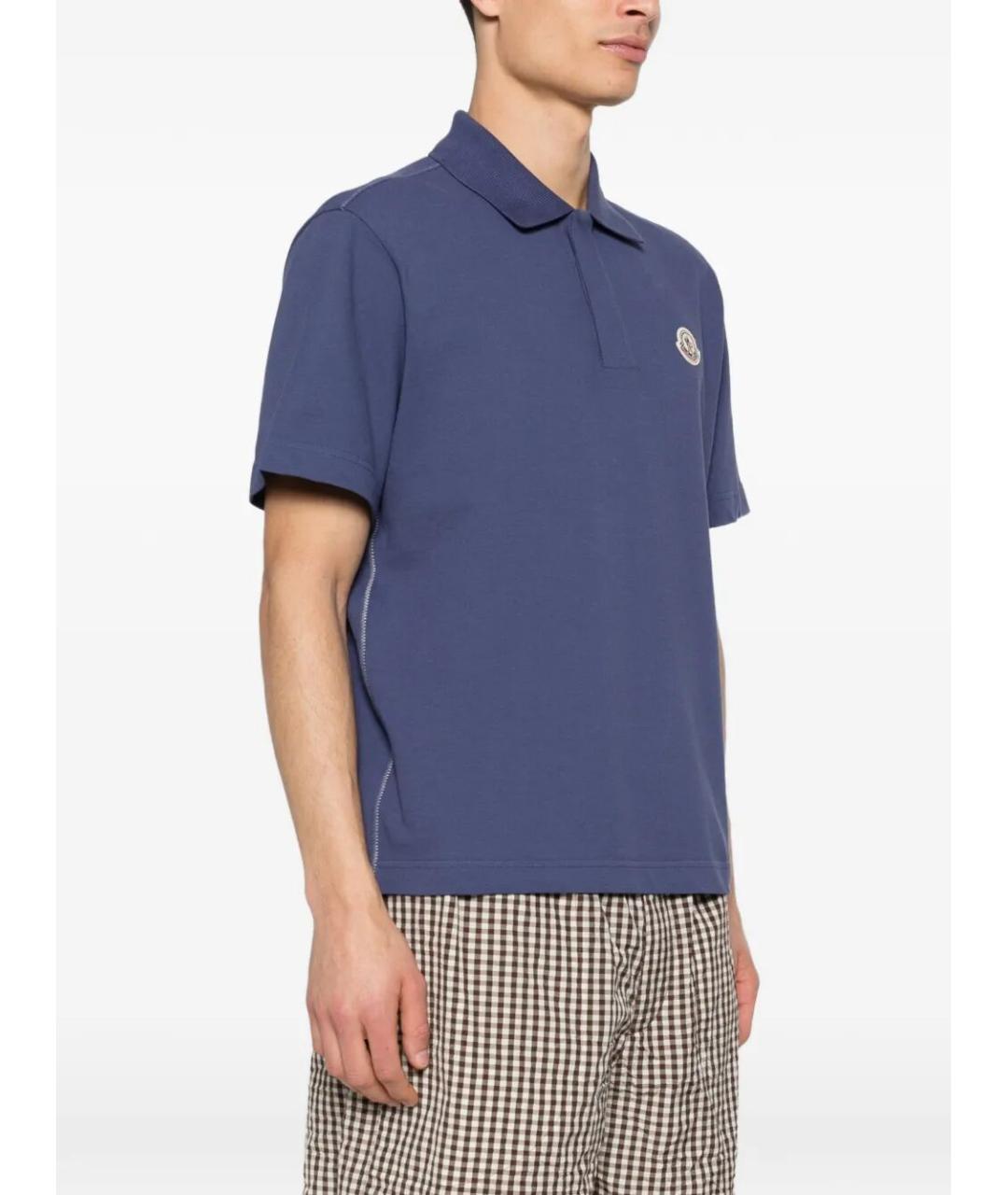 MONCLER Синее хлопковое поло с коротким рукавом, фото 4