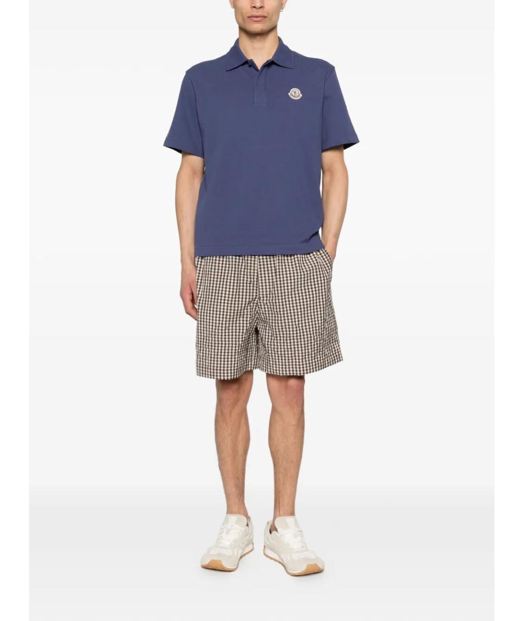 MONCLER Синее хлопковое поло с коротким рукавом, фото 2