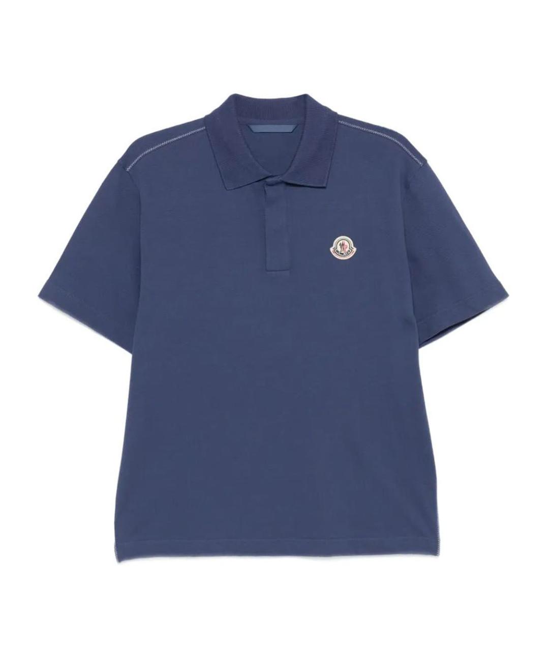 MONCLER Синее хлопковое поло с коротким рукавом, фото 1